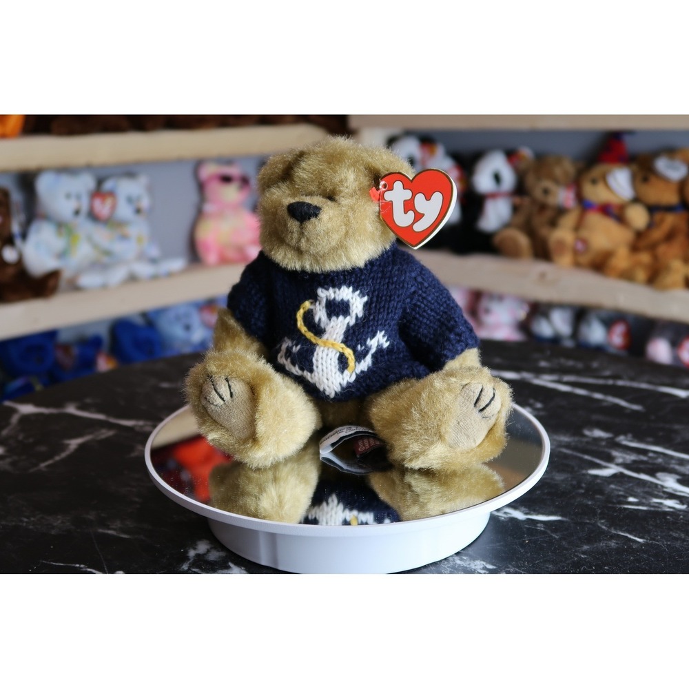 Ty Attic Treasures Salty Bear Plush Navy Blue Anchor Sweater Tan Jointed 1993